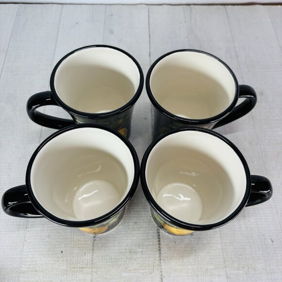 Certified International COLOR BAKERY FRUIT Damask Black Golden Pears Mugs Set 4 - Picture 7 of 16